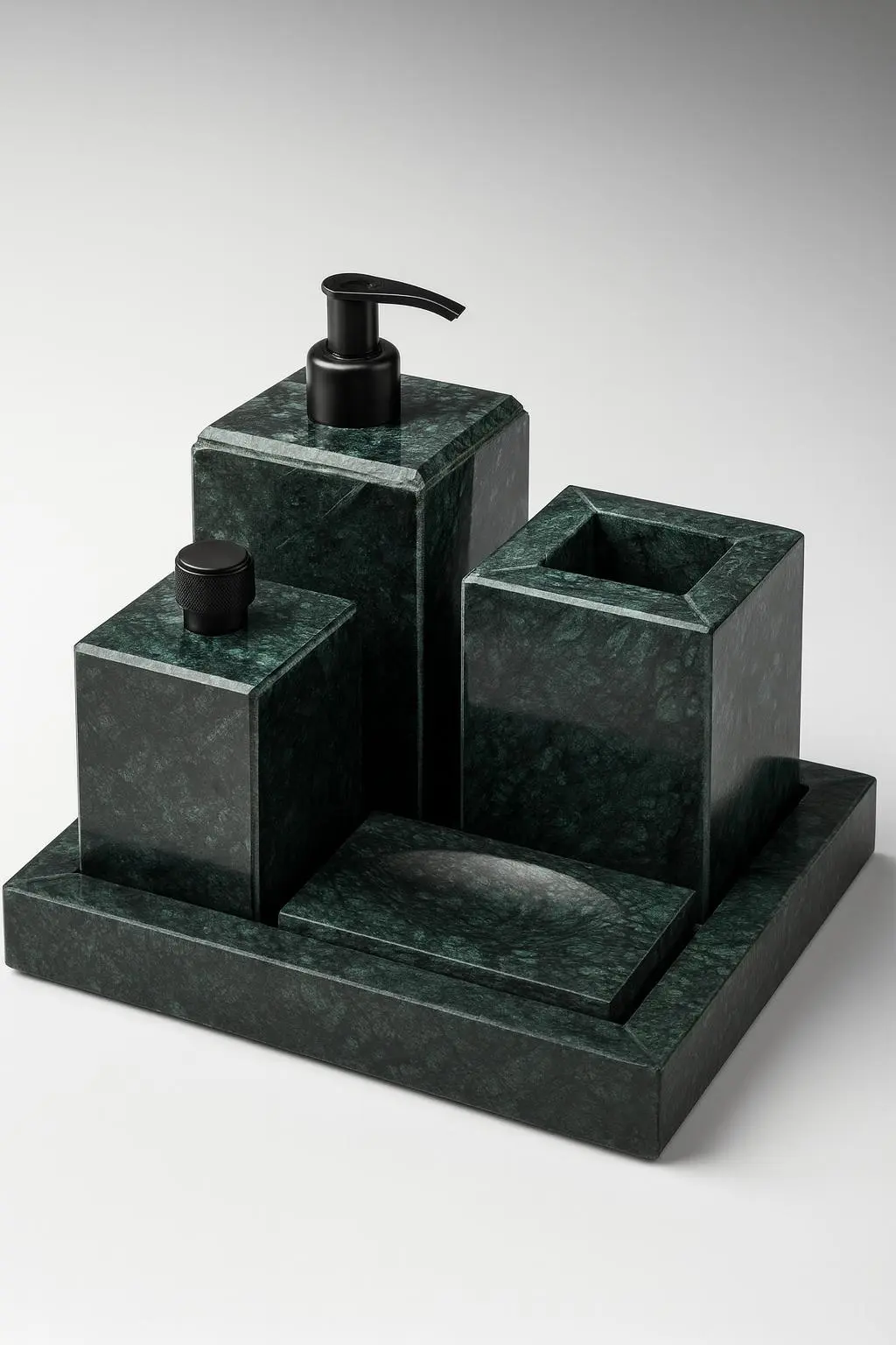 Série 5pcs accessoires salle de bain en marbre vert